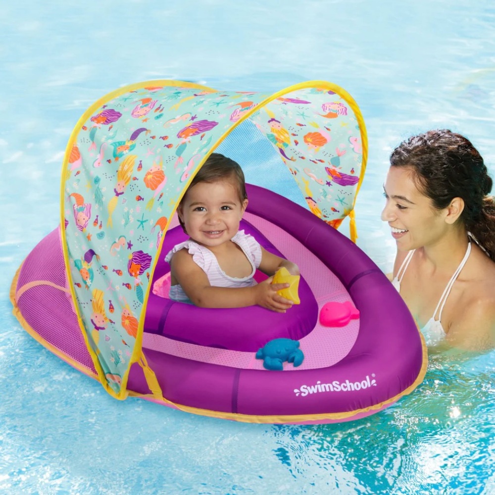 SwimSchool Purple and Yellow Baby Float with Sun Visor
